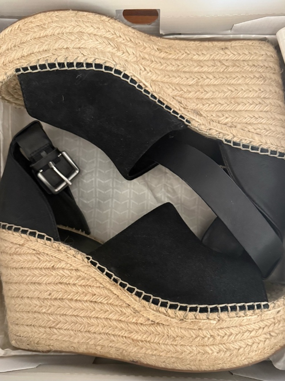 Marc Fisher Black Espadrille Wedge Sandals